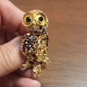 Monet Purples And Pinks Rhinestone Owl Brooch Pin Retro Chic